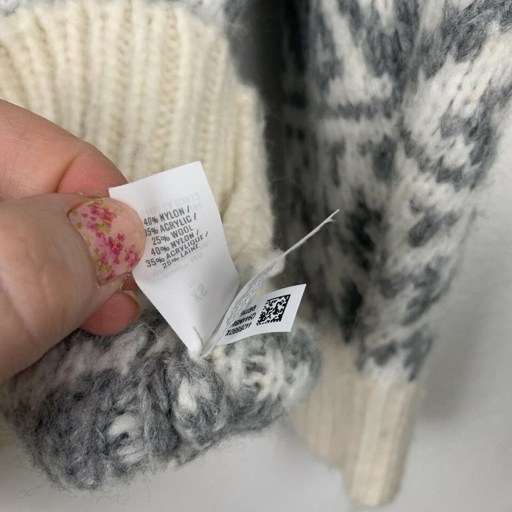 Aerie XS Oversized Gray Ivory cream Fair Isle Chunky Knit Sweater Top - Picture 5 of 7